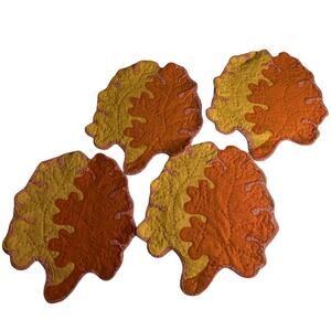 Maple Leaf Placemat Red Yellow Corduroy Backing Set of 4 Autumn Fall Table Decor